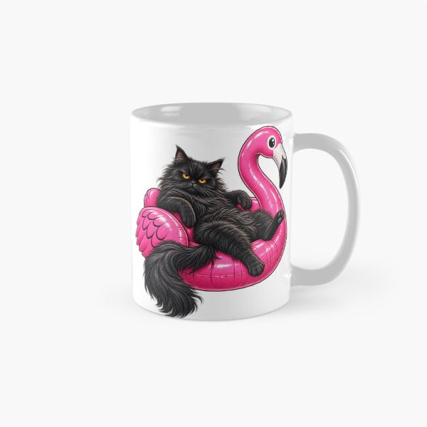 Item preview, Chonky Fat Cat On A Pink Flamingo Floatie Grumpy Mad Black Cat designed and sold by WolfmanProphecy.
