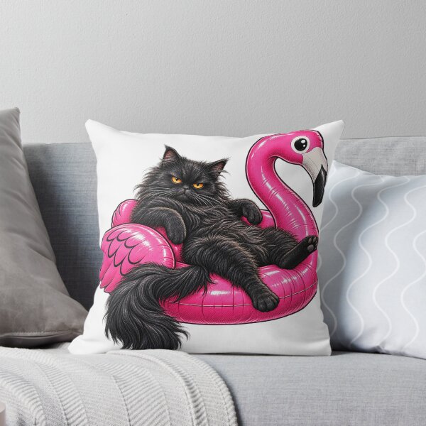 Item preview, Chonky Fat Cat On A Pink Flamingo Floatie Grumpy Mad Black Cat designed and sold by WolfmanProphecy.