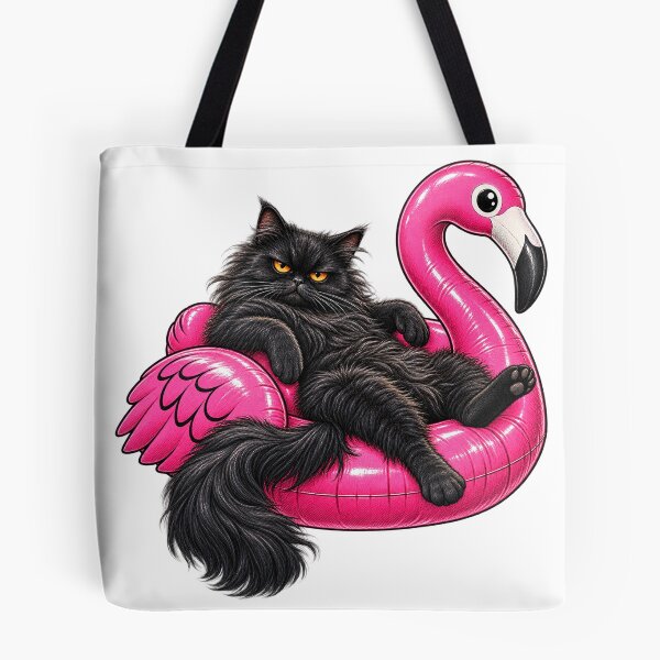Item preview, Chonky Fat Cat On A Pink Flamingo Floatie Grumpy Mad Black Cat designed and sold by WolfmanProphecy.