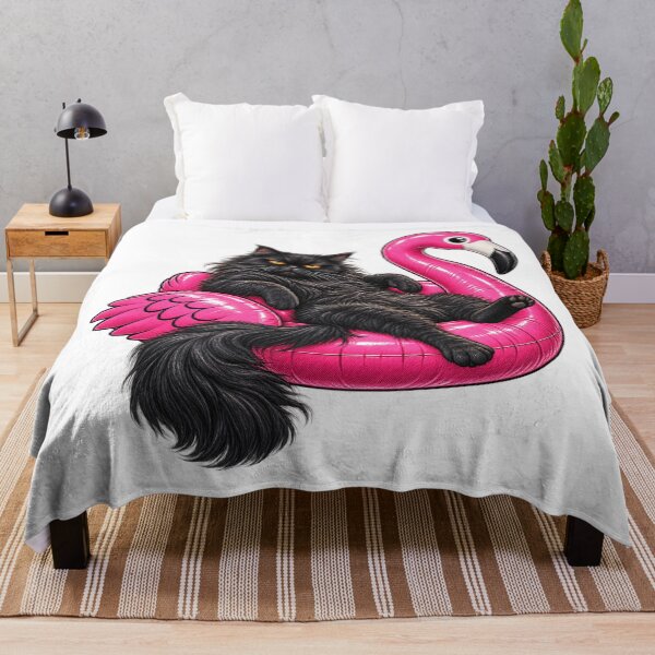 Item preview, Chonky Fat Cat On A Pink Flamingo Floatie Grumpy Mad Black Cat designed and sold by WolfmanProphecy.
