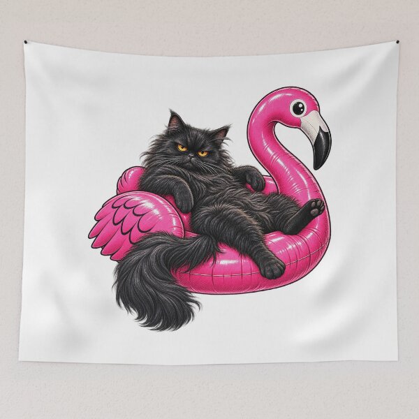 Item preview, Chonky Fat Cat On A Pink Flamingo Floatie Grumpy Mad Black Cat designed and sold by WolfmanProphecy.
