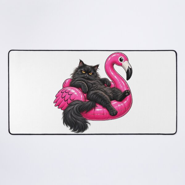 Item preview, Chonky Fat Cat On A Pink Flamingo Floatie Grumpy Mad Black Cat designed and sold by WolfmanProphecy.