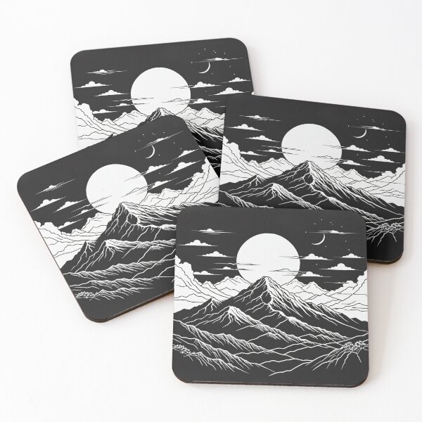 Item preview, Continuous Line Mountain Range with Sun Ukiyo-e Woodblock Style – Minimalist nature gift designed and sold by michallechowicz.