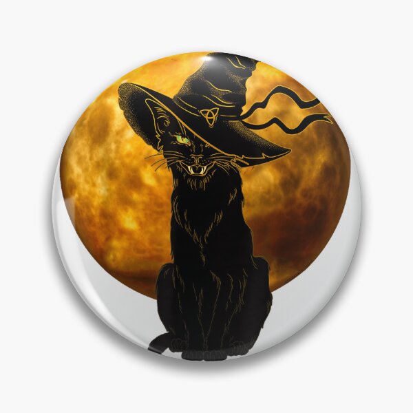 Item preview, Scary Vintage Black Cat with Witch Hat Full Moon - Halloween T-Shirt designed and sold by Magoya Store ⭐⭐⭐⭐⭐.