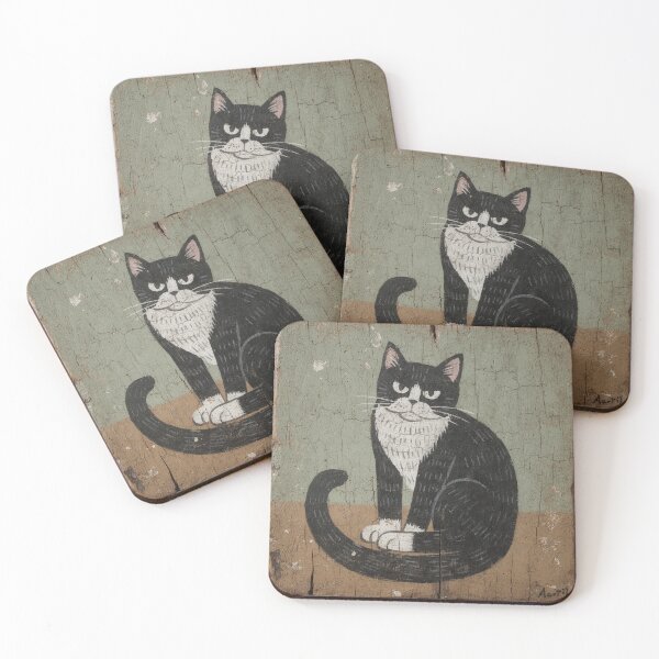 Item preview, Tuxedo Cat Loaf on Sage Folk Art Painting designed and sold by PictorialWhimsy.