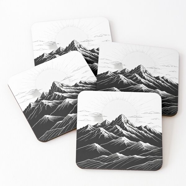 Item preview, Continuous Line Mountain Range with Sun Pop Art Halftone Style – Minimalist nature gift designed and sold by michallechowicz.