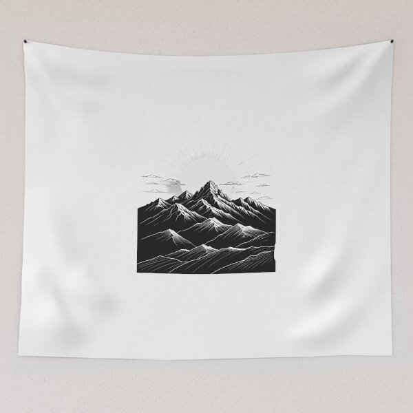 Item preview, Continuous Line Mountain Range with Sun Pop Art Halftone Style – Minimalist nature gift designed and sold by michallechowicz.