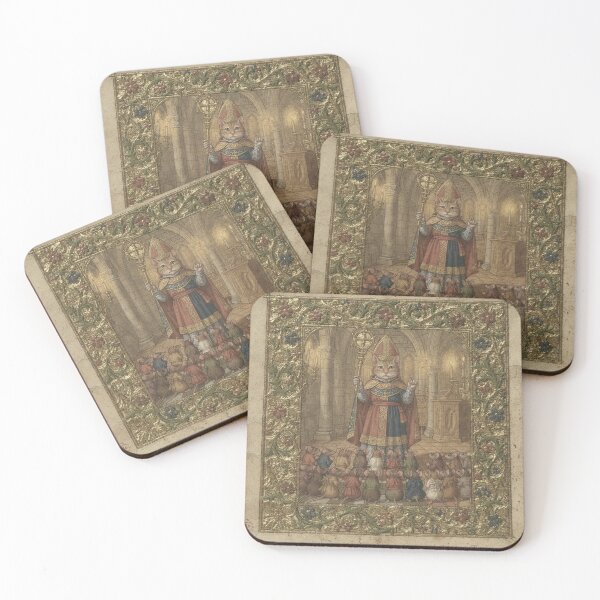 Item preview, Cat Bishop Blessing the Mice Medieval Manuscript designed and sold by PictorialWhimsy.