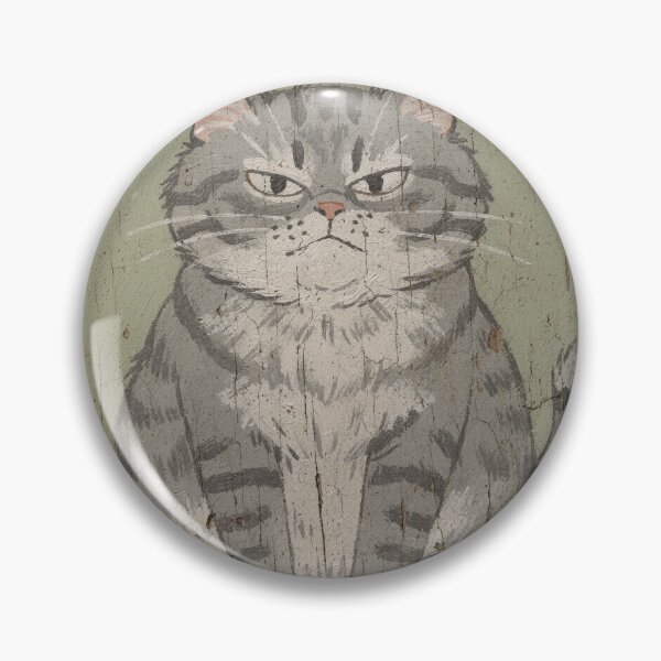 Item preview, Round Grey Cat Squinting Folk Art Painting designed and sold by PictorialWhimsy.
