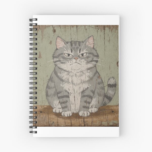 Item preview, Round Grey Cat Squinting Folk Art Painting designed and sold by PictorialWhimsy.