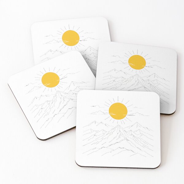 Item preview, Continuous Line Mountain Range with Sun Neon Glow Dark Style – Minimalist nature gift designed and sold by michallechowicz.