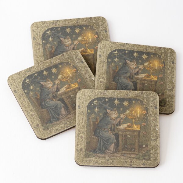 Item preview, Cat Astronomer Charting the Stars Medieval Manuscript designed and sold by PictorialWhimsy.