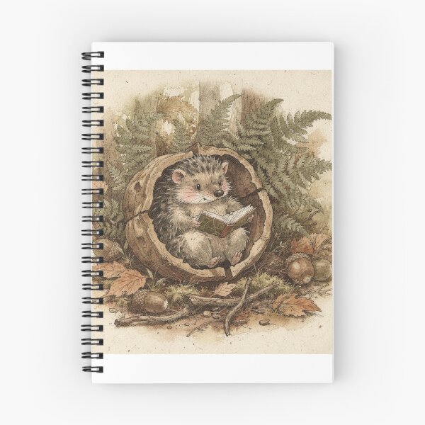 Item preview, Hedgehog Reading in a Walnut Shell Storybook Art designed and sold by PictorialWhimsy.