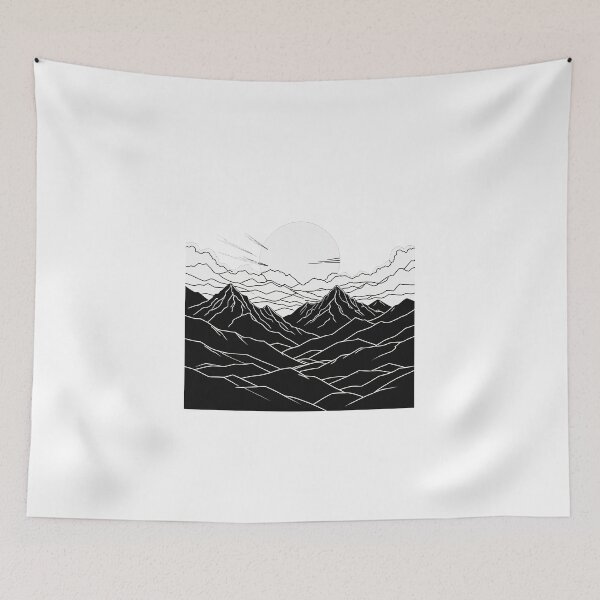 Item preview, Continuous Line Mountain Range with Sun Galaxy Space Style – Minimalist nature gift designed and sold by michallechowicz.
