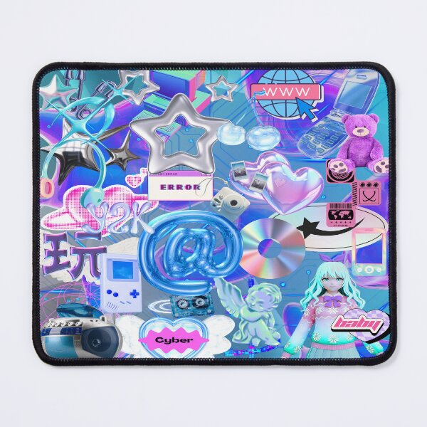 Item preview, Cybercore Y2K Aesthetic Collage - Chrome Stars, Retro Tech & Anime designed and sold by Side By Side Studio.