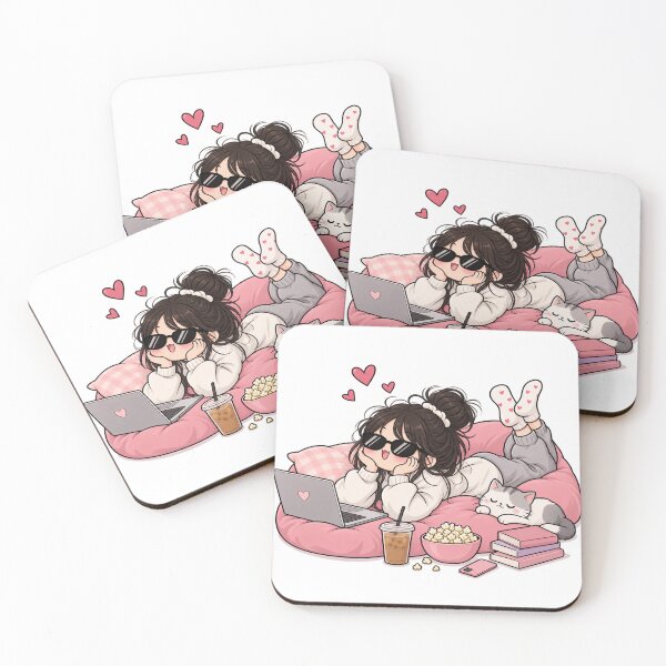 Item preview, Cozy Girl Cat Books Coffee Cute Aesthetic designed and sold by slestore.