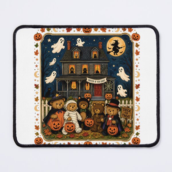 Item preview, Vintage 90s Mummy Ghosts Trick-or-Treat Bears Haunted House Sweatshirt designed and sold by Cafe18.