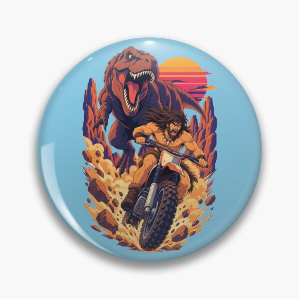 Item preview, Caveman on a Dirt Bike Chased by T Rex – Retro Synthwave Dino Chase designed and sold by KungPowUnicorn.