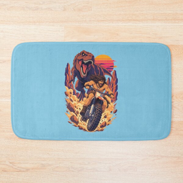 Item preview, Caveman on a Dirt Bike Chased by T Rex – Retro Synthwave Dino Chase designed and sold by KungPowUnicorn.