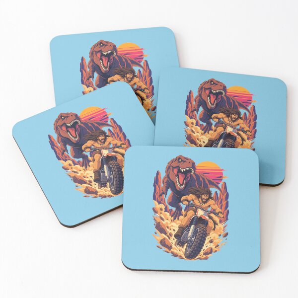 Item preview, Caveman on a Dirt Bike Chased by T Rex – Retro Synthwave Dino Chase designed and sold by KungPowUnicorn.
