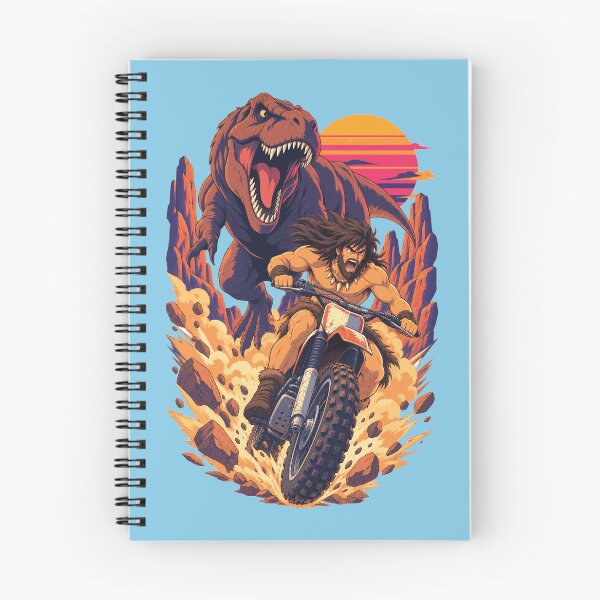 Item preview, Caveman on a Dirt Bike Chased by T Rex – Retro Synthwave Dino Chase designed and sold by KungPowUnicorn.