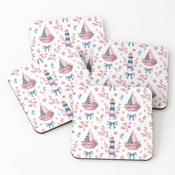 Item preview, Watercolor Pink Floral Nautical Sailboat Pattern designed and sold by ImPlyDesign.