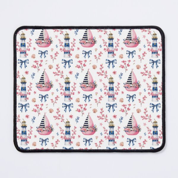 Item preview, Watercolor Pink Floral Nautical Sailboat Pattern designed and sold by ImPlyDesign.