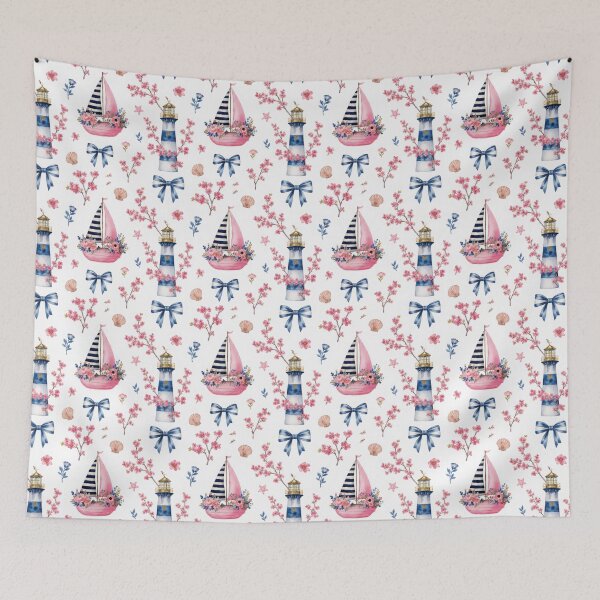 Item preview, Watercolor Pink Floral Nautical Sailboat Pattern designed and sold by ImPlyDesign.
