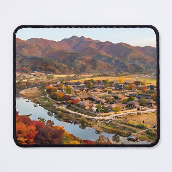 Item preview, Breathtaking Autumn Foliage at Andong Hahoe Folk Village, Korea: Vibrant Fall Colors, Golden Rice Fields, Nakdong River & Traditional Hanok Architecture Art Print, Poster & Home Decor designed and sold by SOOstudio73.