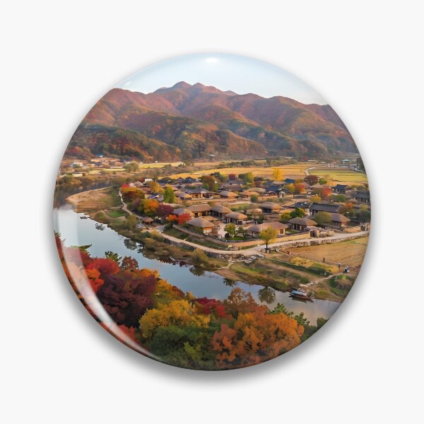 Item preview, Breathtaking Autumn Foliage at Andong Hahoe Folk Village, Korea: Vibrant Fall Colors, Golden Rice Fields, Nakdong River & Traditional Hanok Architecture Art Print, Poster & Home Decor designed and sold by SOOstudio73.
