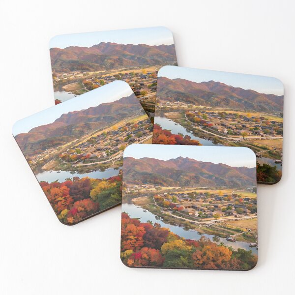 Item preview, Breathtaking Autumn Foliage at Andong Hahoe Folk Village, Korea: Vibrant Fall Colors, Golden Rice Fields, Nakdong River & Traditional Hanok Architecture Art Print, Poster & Home Decor designed and sold by SOOstudio73.