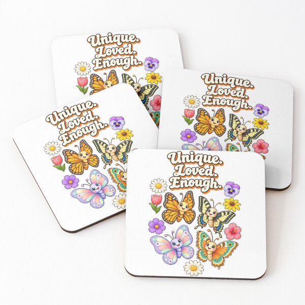 Item preview, Unique. Loved. Enough. – Cute Butterflies & Wildflowers Inspirational Design designed and sold by Cartoon art with a purpose ❤️ Supporting Althea’s friends .
