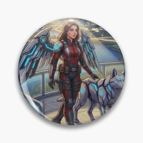 Item preview, Futuristic Ukraine Cyberpunk Angel Warrior with Robotic Lynx designed and sold by ElenMart.