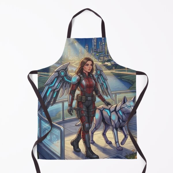 Item preview, Futuristic Ukraine Cyberpunk Angel Warrior with Robotic Lynx designed and sold by ElenMart.