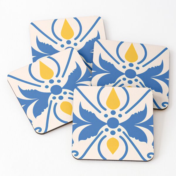 Item preview, Vintage Cobalt Blue & Mustard Yellow Ceramic Tile Pattern designed and sold by LuxocaDesigns24.
