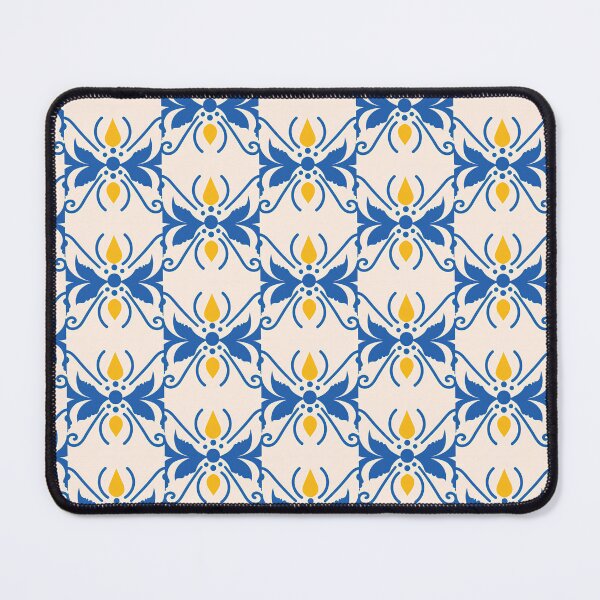 Item preview, Vintage Cobalt Blue & Mustard Yellow Ceramic Tile Pattern designed and sold by LuxocaDesigns24.