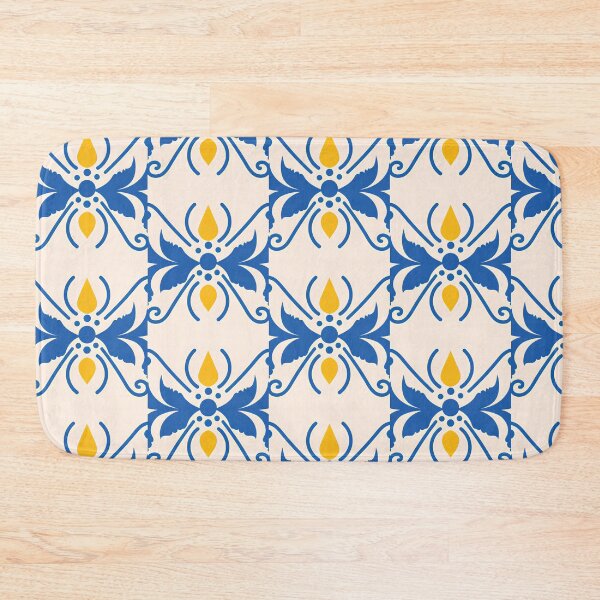 Item preview, Vintage Cobalt Blue & Mustard Yellow Ceramic Tile Pattern designed and sold by LuxocaDesigns24.