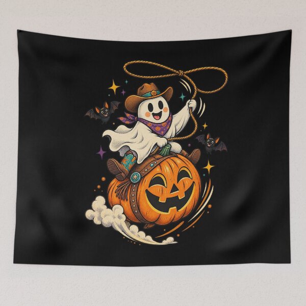 Item preview, Ghost Rodeo Pumpkin Halloween Illustration designed and sold by FreshPixelArt.