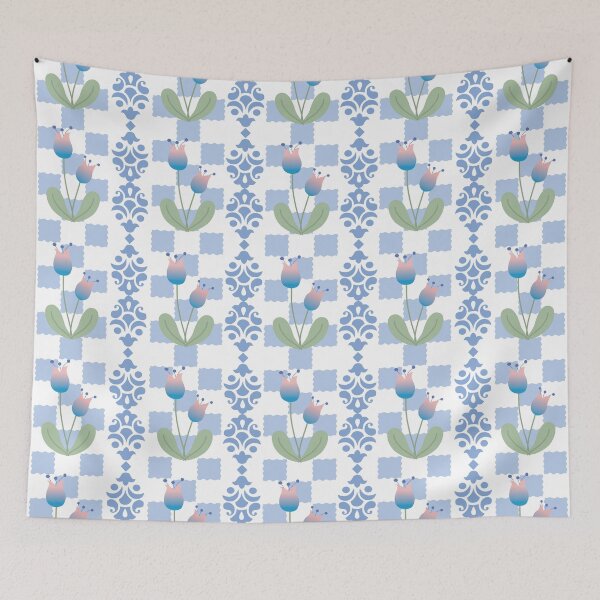 Item preview, Blue Floral Tulip Gingham Ornamental Seamless Pattern designed and sold by prapapon.
