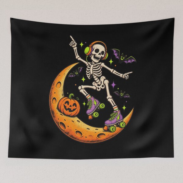 Item preview, Roller Skeleton Moon Halloween Illustration designed and sold by FreshPixelArt.
