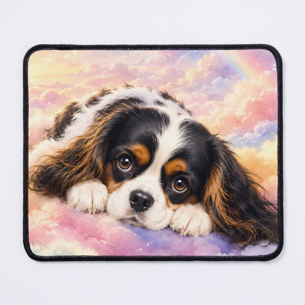 Item preview, Cavalier King Charles Spaniel in Rainbow Clouds – Dreamy Pastel Dog Art designed and sold by ManJiangHong.