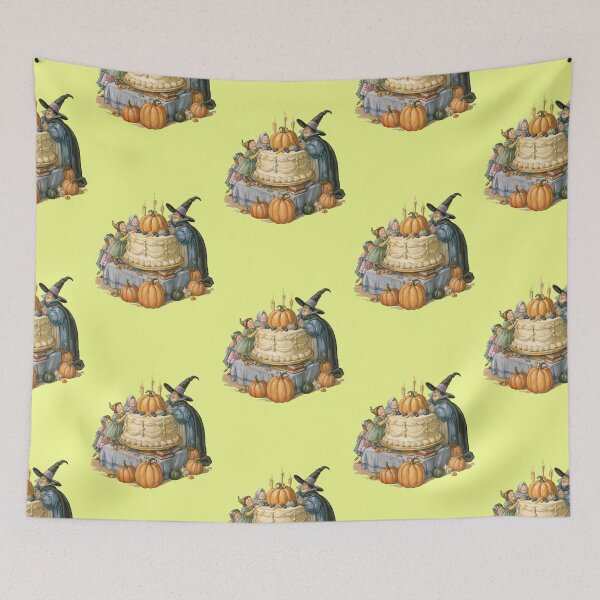 Item preview, Witch and children around pumpkin cake with candles designed and sold by Mauswohn.