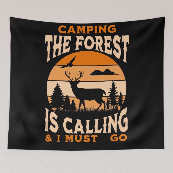 Item preview, Camping The Forest Is Calling And I Must Go - Vintage Wildlife Outdoor Sunset designed and sold by Vision Crafted.