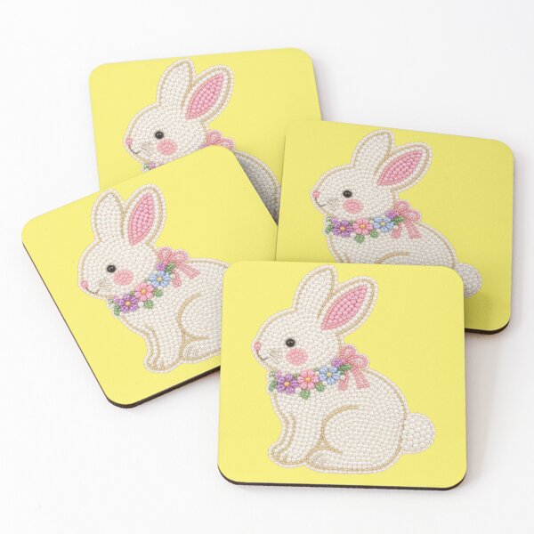 Item preview, Pearl bunny with flower wreath and pink ribbon designed and sold by Mauswohn.