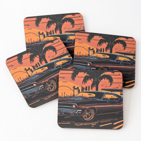 Item preview, Retro Synthwave Muscle Car Sunset Palm Tree Art designed and sold by LuxocaDesigns24.