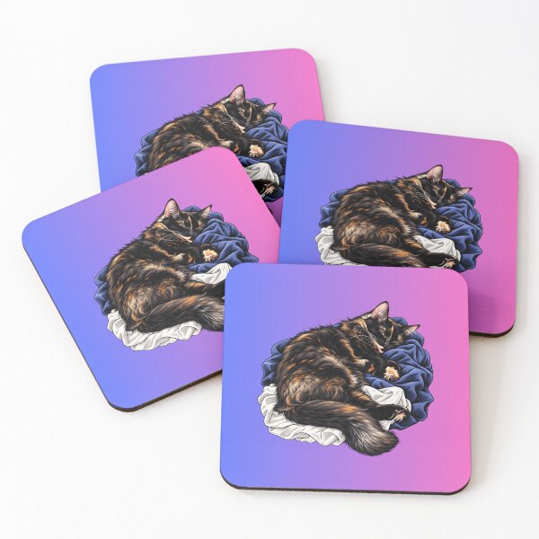 Item preview, Sleeping Tortoiseshell Cat on Rumpled Blankets designed and sold by TheSweetStack.