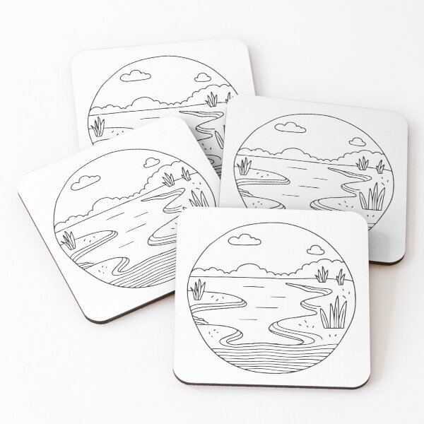 Item preview, A wide wetland with shallow water in hand drawn doodle style designed and sold by rasagamastore.