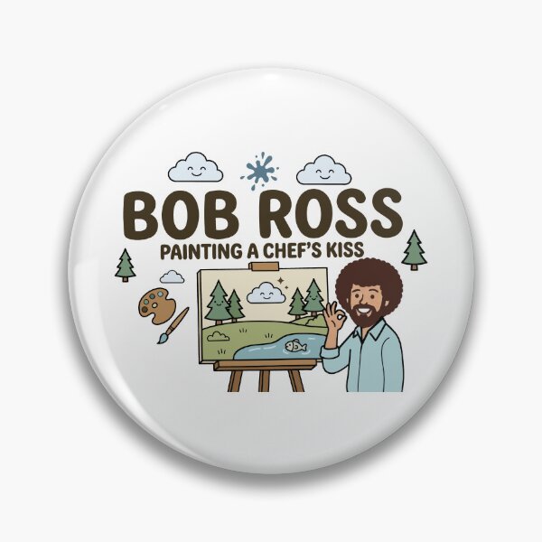 Artikelvorschau, Bob Ross malt einen Chef's Kiss – ein süßer Cartoon entworfen und verkauft von Karamram Studio.