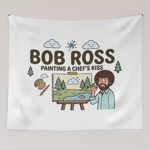 Item preview, Bob Ross pintando un beso de chef. Lindo dibujo animado. designed and sold by Karamram Studio.