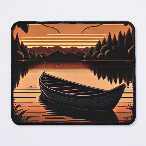Item preview, Retro Sunset Canoe on Lake Serene Nature Landscape Art designed and sold by LuxocaDesigns24.